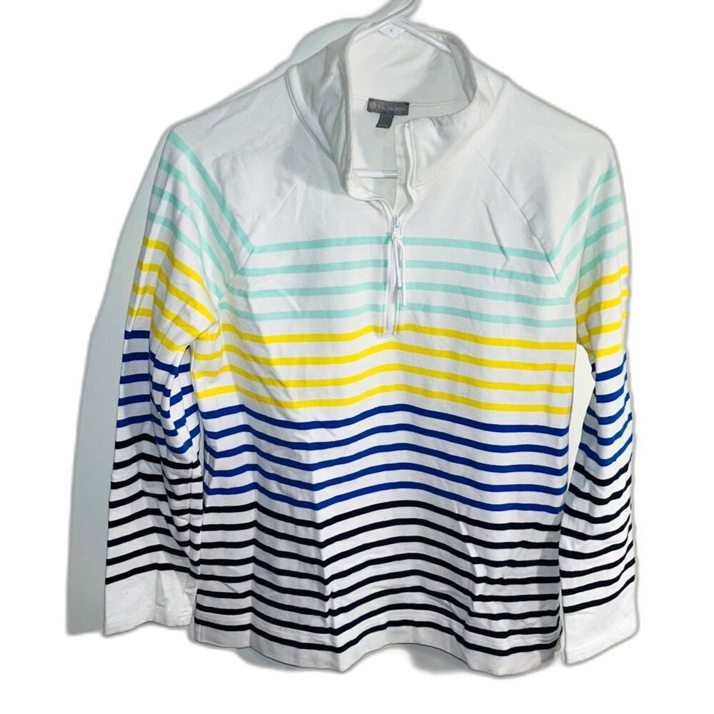 T for Talbot Women's Half Zip Cotton Striped Pullover SZ M NEW - Picture 2 of 6